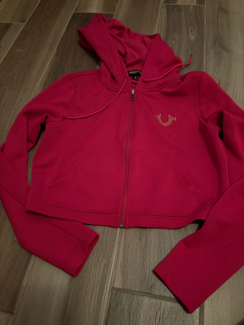 True Religion Women's Fuchsia Zip Hoodie with Studded Logo